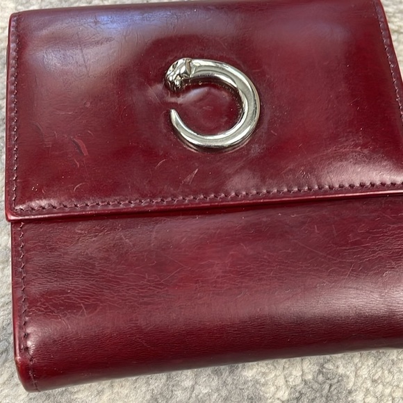 Cartier Bordeaux Panthere Glossy Leather Wallet Trifold Kisslock Compact - Picture 11 of 17